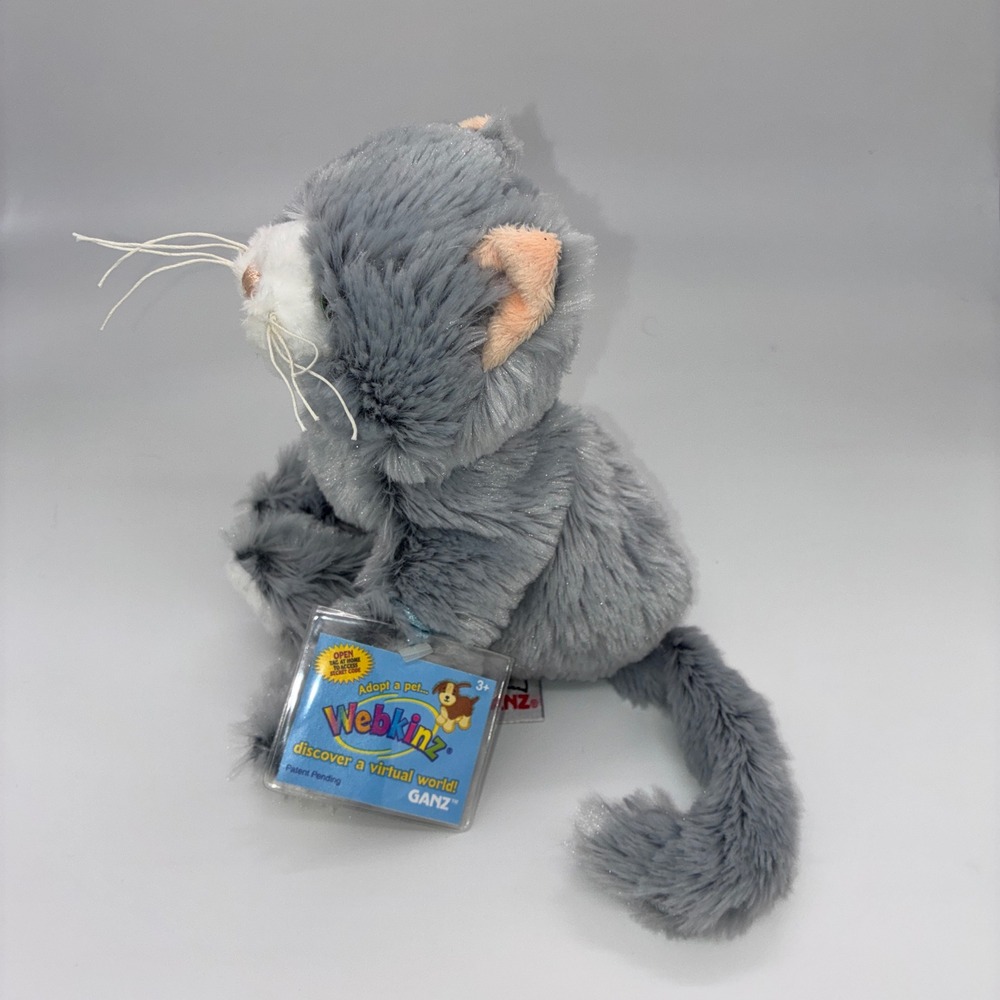 449 Y2K Ganz Webkinz Plush Toy OS Grey Shimmer Cat Unused Tag